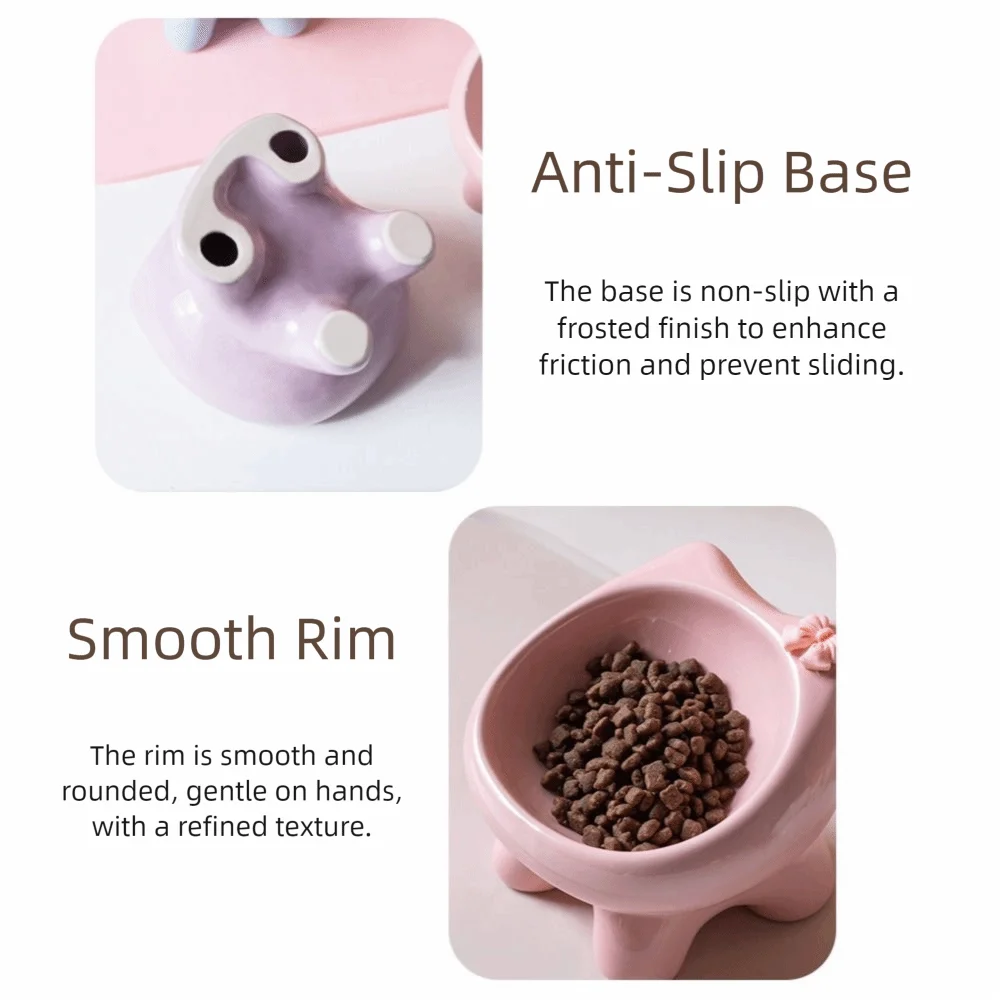 Cuencos para gatos de pierna alta con pajarita, plato alimentador antideslizante de gran diámetro para perros, bonito protector para el cuello, cuencos de cerámica para mascotas para gatos y perros - imagen 2