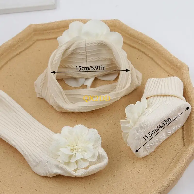 Calcetines tobilleros con diadema de flores, conjunto de regalo, sombreros para bebé, calcetines antideslizantes para el suelo - imagen 4
