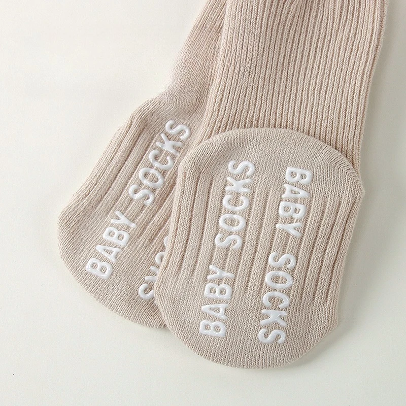Calcetines a rayas para bebé, calcetines informales de algodón de Color sólido a media pantorrilla de estilo coreano, calcetines antideslizantes con puntos, calcetines suaves transpirables para otoño - imagen 3