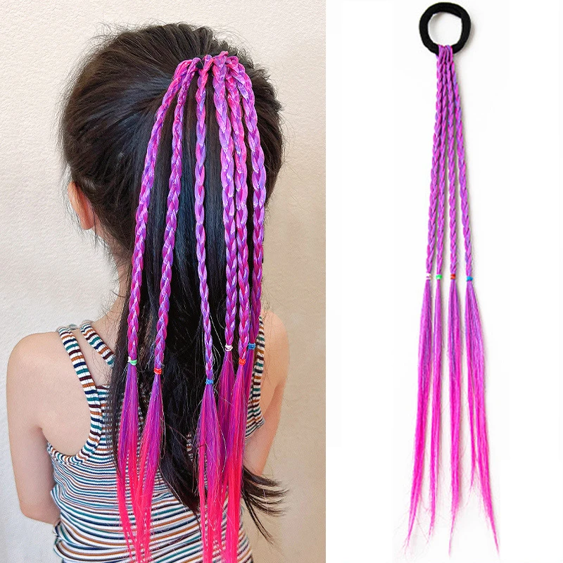 Pelucas coloridas degradadas para niñas, horquilla, soporte para cola de caballo, lazos de banda de goma, tocado de bebé trenzado fresco, accesorios para el cabello fiesta - imagen 2