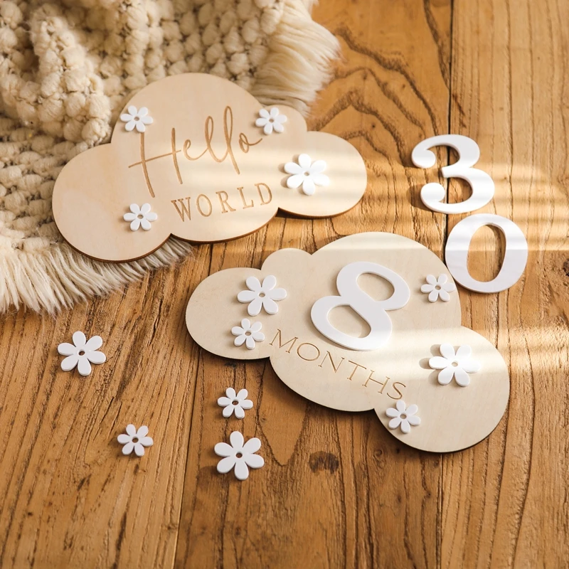 Tarjetas de hito de madera para bebé – Accesorios fotografía nube - imagen 3