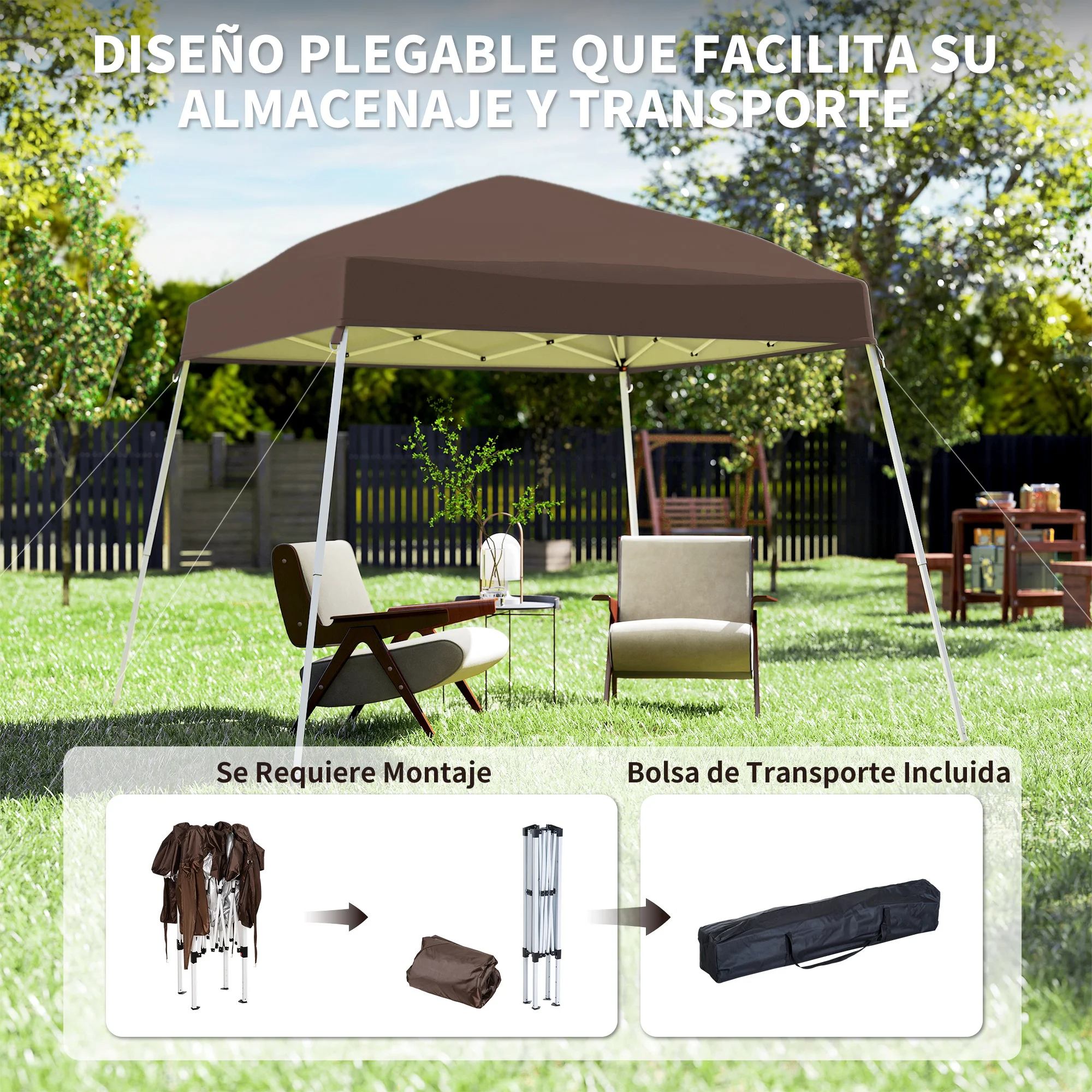 Outsunny Carpa Plegable 3x3 m, Pop-up, Cenador Pabellón de Jardín, Altura Ajustable con Bolsa de Transporte, Anti-UV, Impermeable, Gazebo para Camping, Fiestas, Exterior, Café - imagen 4