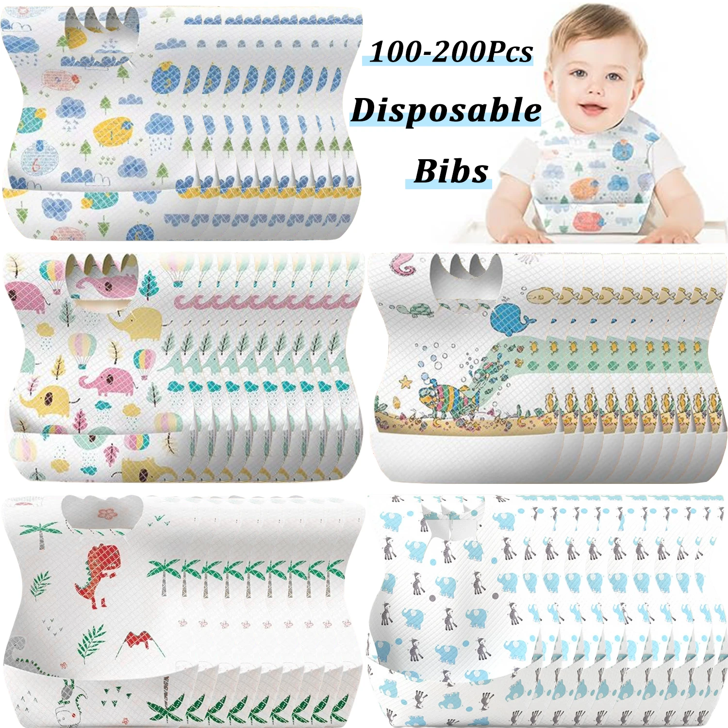 Baberos desechables impermeables para bebé, de viaje, individuales