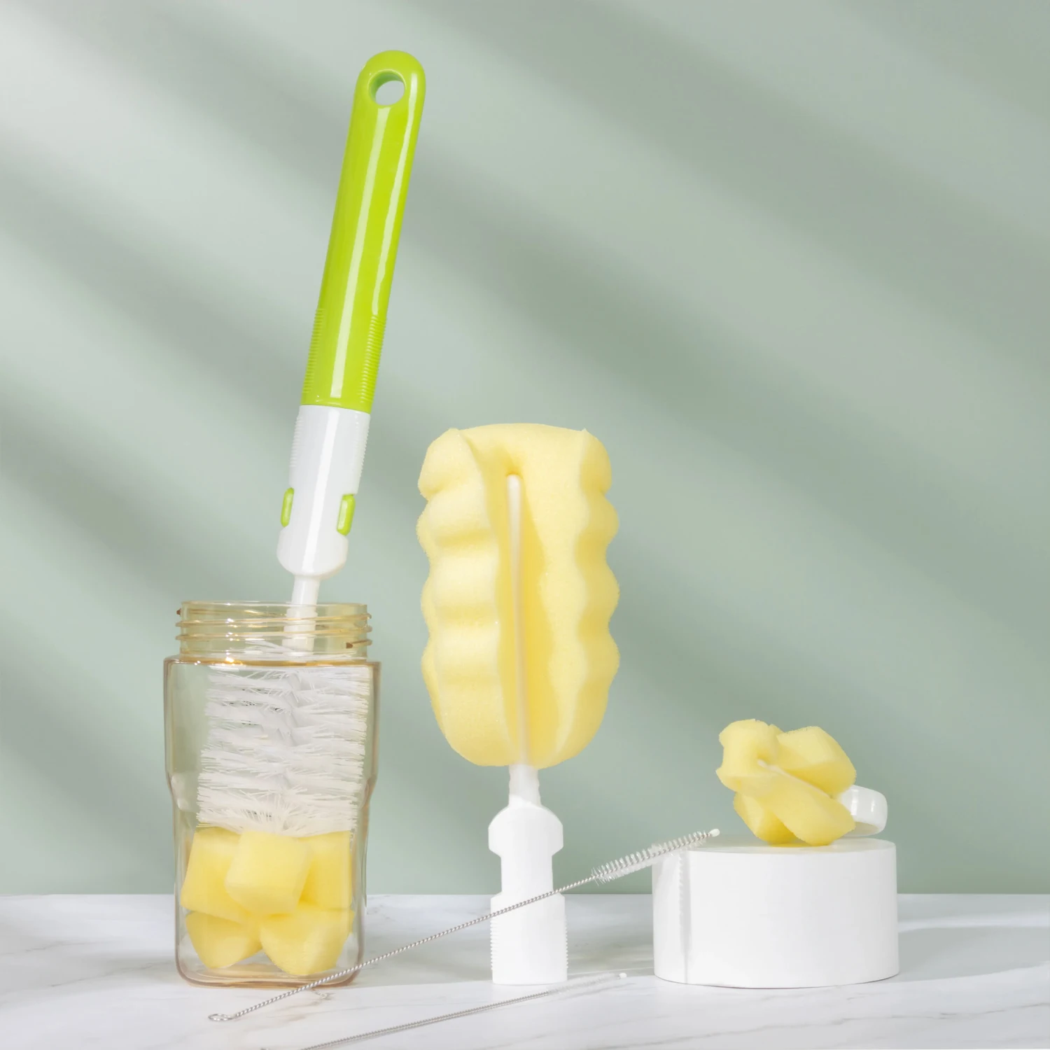 5 uds cepillo de limpieza de tazas cepillo de limpieza de paja está hecho de esponja y nailon, absorbente y fuerte para eliminar la suciedad