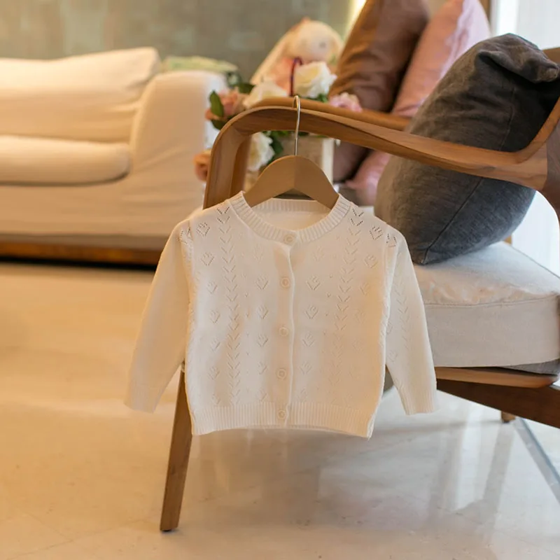 MILANCEL otoño niños cárdigan de punto lindo ahuecado 0-4T niñas camisa con aire acondicionado Color sólido bebé prendas de vestir finas Tops - imagen 2