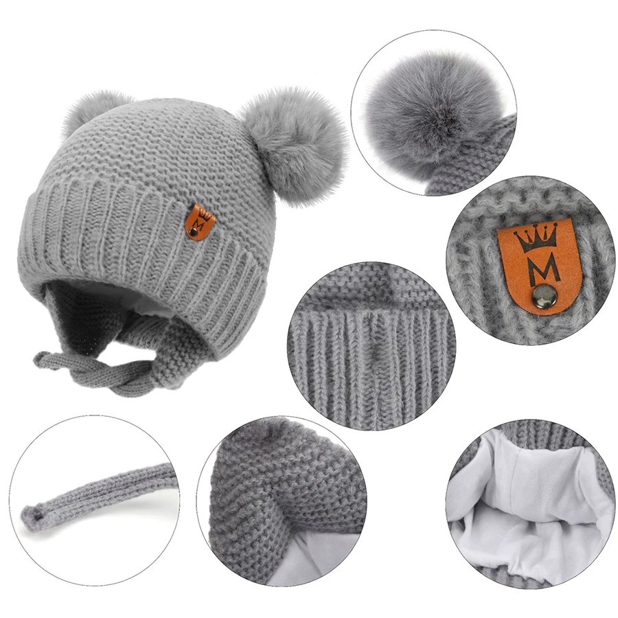 Gorro de invierno para bebé, gorro a prueba de viento para niño pequeño, bonitos gorros tejidos con pompón, gorros para recién nacidos, gorro cálido para exteriores, accesorios para niños de 0 a 12 meses - imagen 3