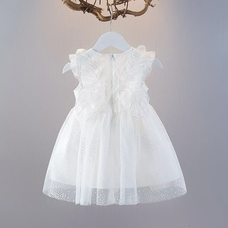Vestidos informales para niñas, vestido con alas de mariposa, vestido de princesa de malla de lunares, ropa para niños de 1 a 6 años - imagen 2