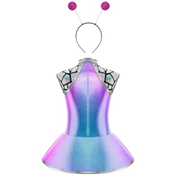 Disfraz de alien para niñas – Vestido metálico brillante con aro