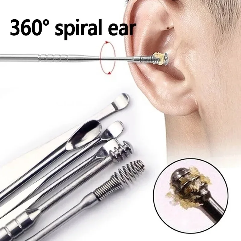 Earpick 6 unids/set limpiador de oídos recolectores de cera de acero inoxidable Kit de perforación removedor de cera cureta cuchara cuidado herramientas de limpieza de oídos - imagen 3