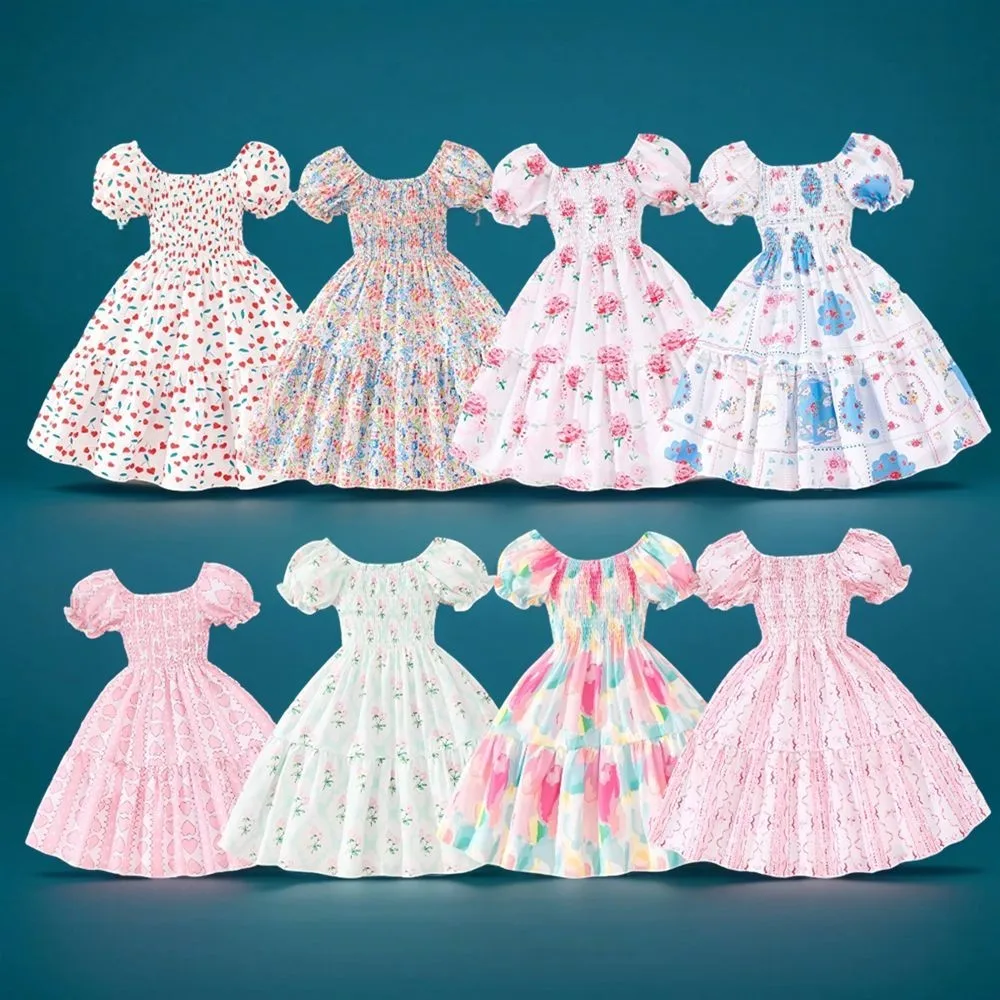 Vestido para niños, ropa para niñas de manga corta 3 4 5 6 7 Y, moda de verano, lindo, informal, estampado Floral de amor, regalo de cumpleaños para niños