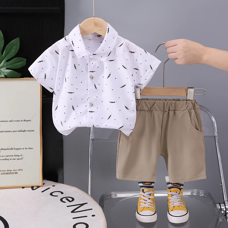 Nueva ropa de verano para bebés, traje para niños, camisa de manga corta, pantalones cortos, 2 unids/set, ropa para niños, trajes infantiles, chándales para niños pequeños - imagen 2
