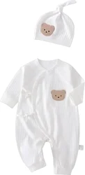 Somenie Conjunto mameluco y gorro bebé algodón con apliques de oso