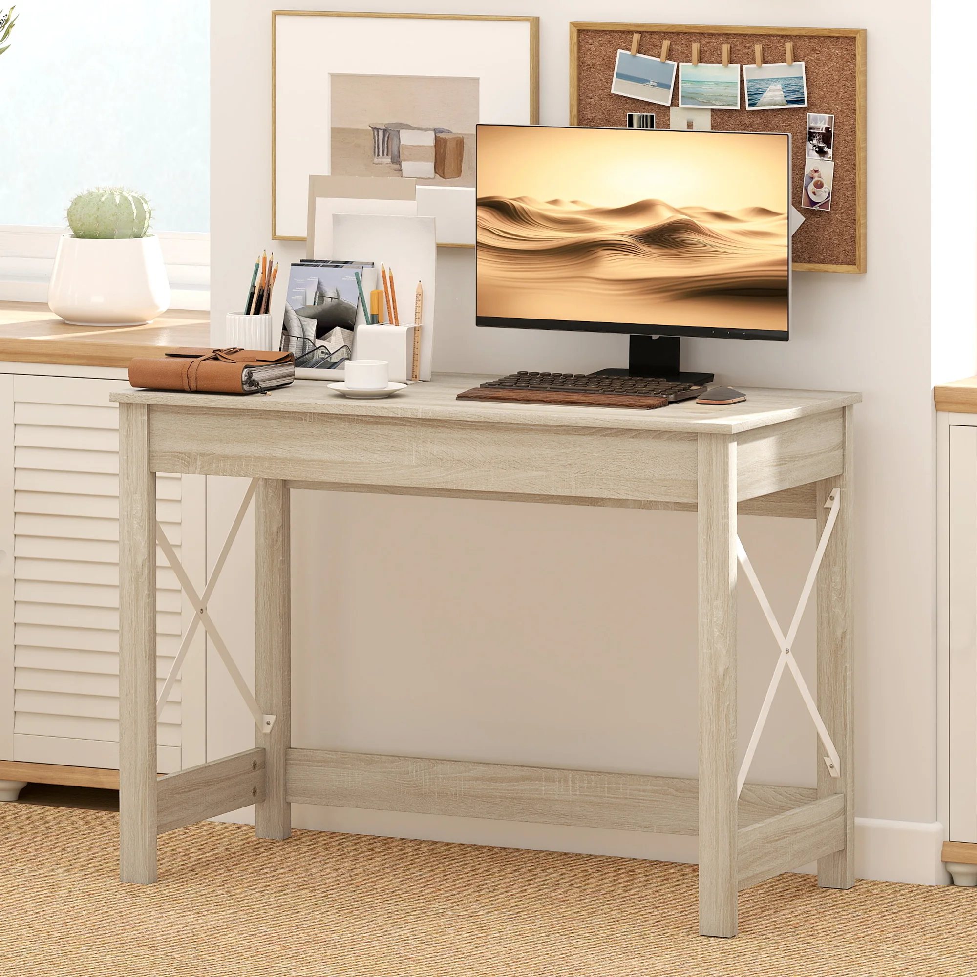 HOMCOM Mesa Escritorio Estilo Moderno Escritorio Fácil de Montar Mesa de Ordenador para Oficina Dormitorio Estudio 105x50x76 cm Natural