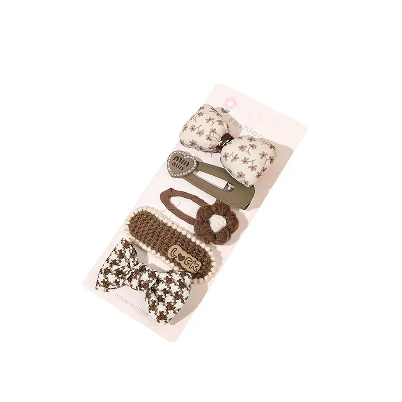 Lote de 3 pinzas para el pelo para niña pequeña, horquilla Floral con lazo, Serie de Color café, accesorios para el cabello para niña pequeña - imagen 5
