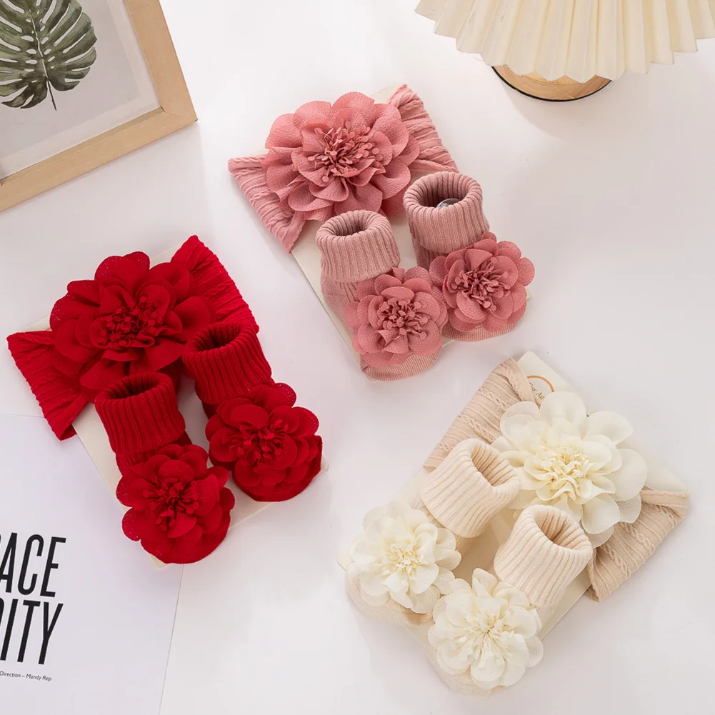 Diademas flores y calcetines antideslizantes para bebé - imagen 3
