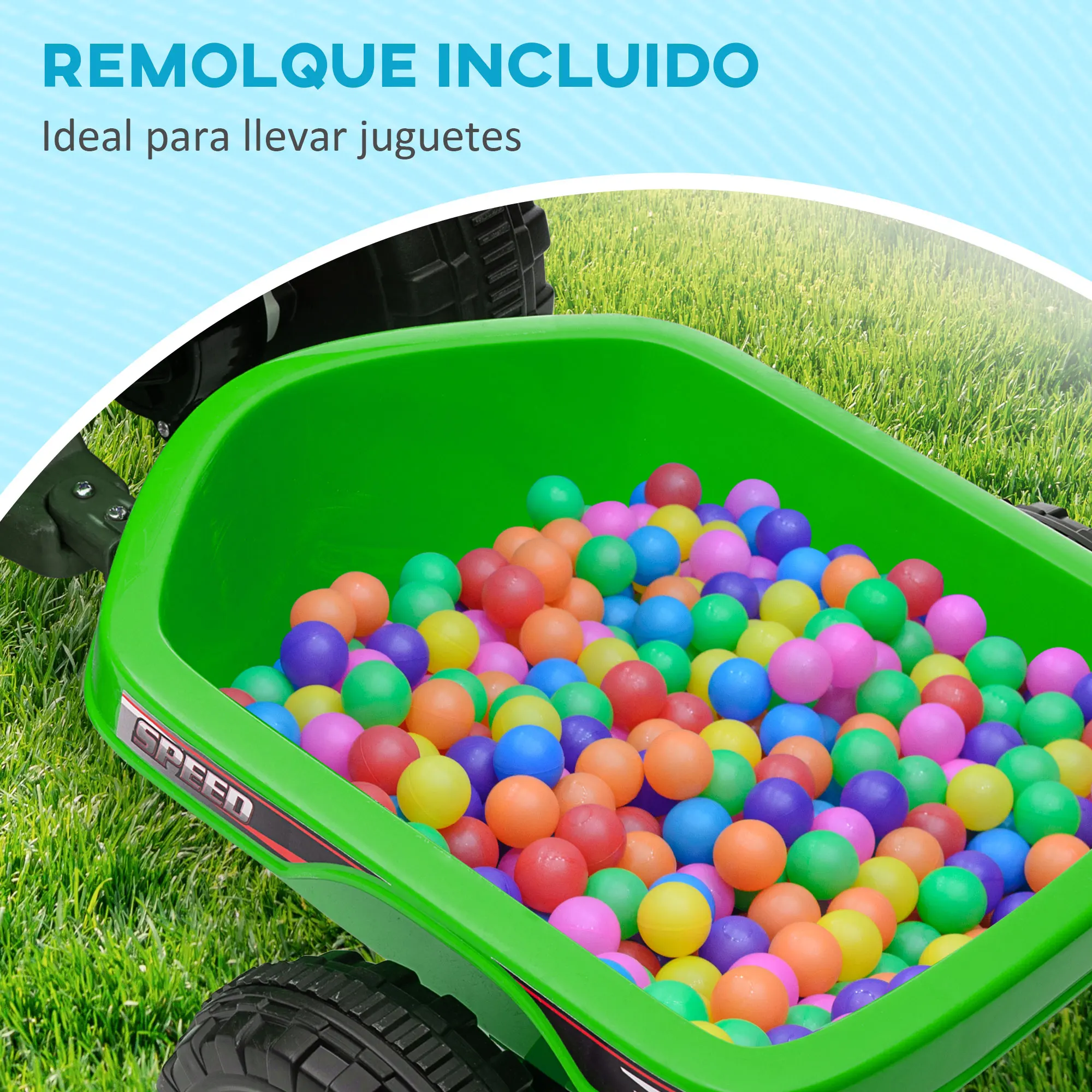 HOMCOM Quad Eléctrico para Niños con Remolque a Batería 6V Coche Eléctrico Cuatrimoto para Niños de 18-36 Meses con Velocidad 2,5 km/h Carga 25 kg 106x41,5x48,5 cm - imagen 4