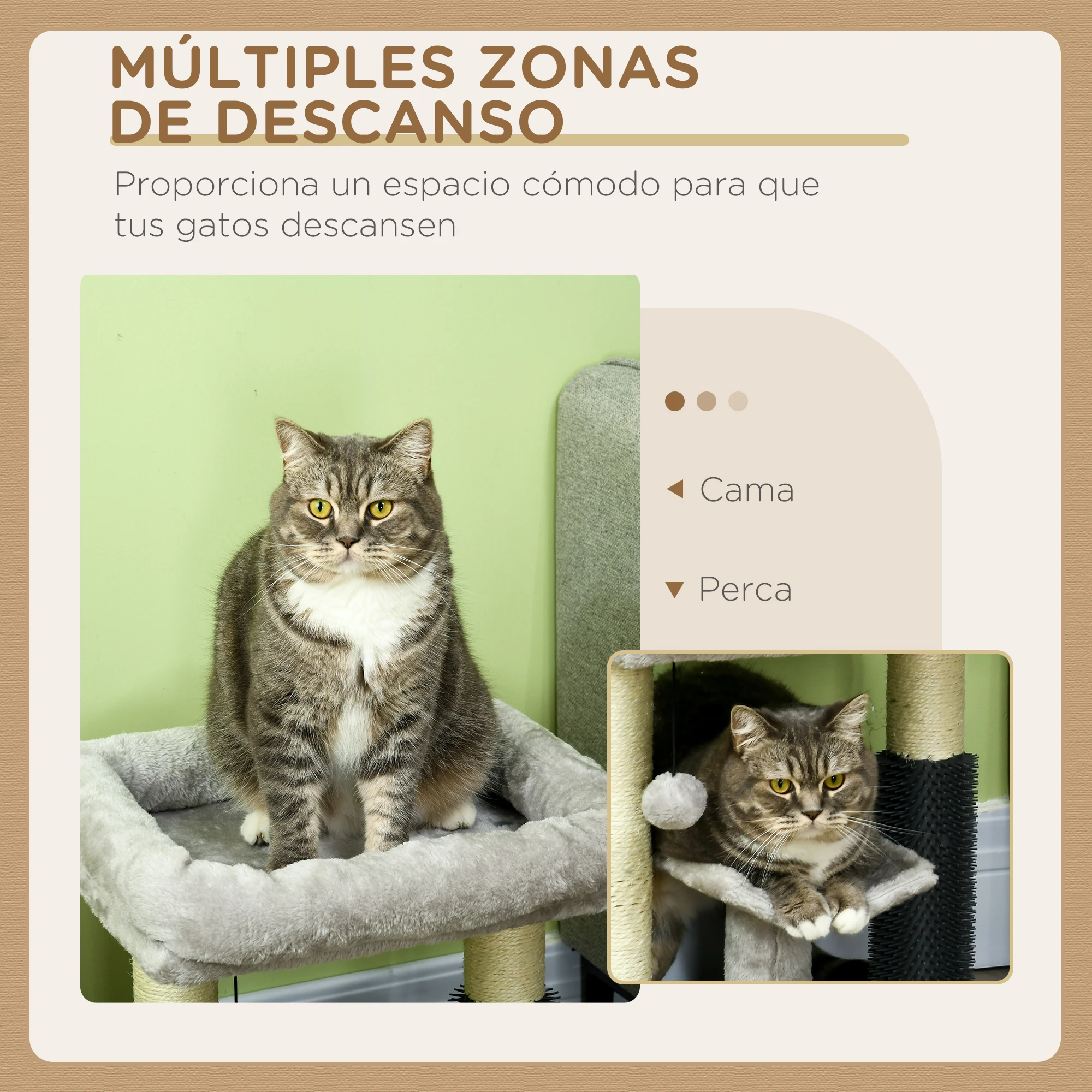 PawHut Rascador para Gatos Árbol para Gatos Altura 48 cm con 2 Postes Rascadores Cama Plataforma en U y Cepillo Bola Colgante Gris - imagen 5