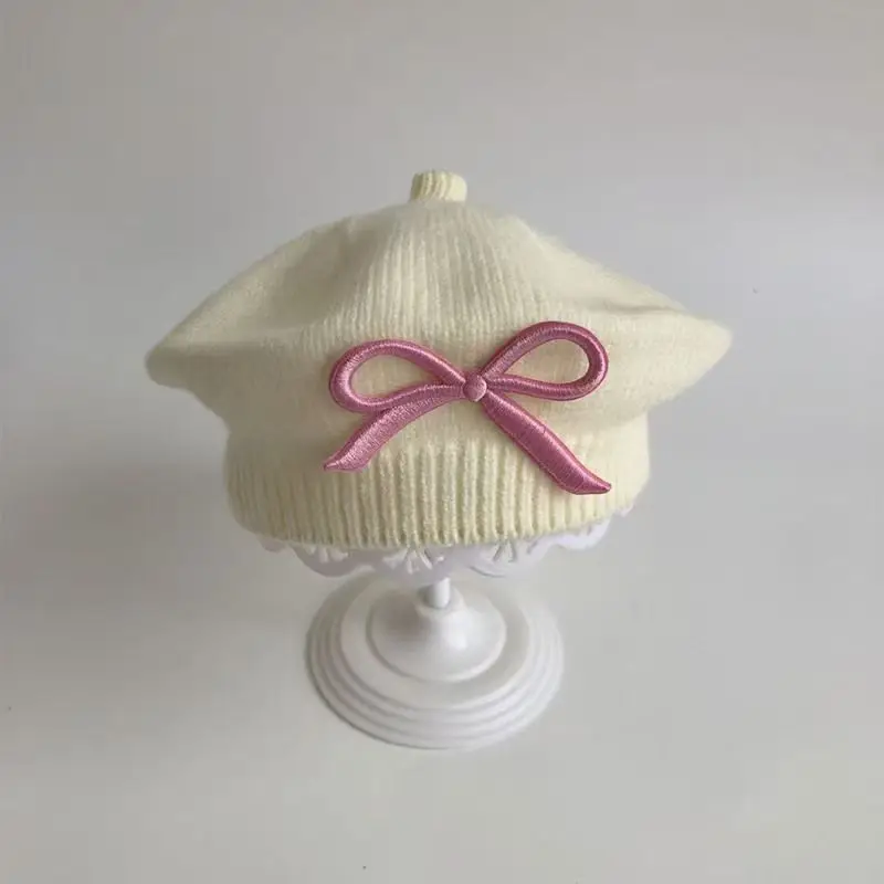 Elegante boina para niñas pequeñas para otoño e invierno: gorro de punto cálido a prueba de viento, lindo gorro de pintor para niñas. - imagen 4
