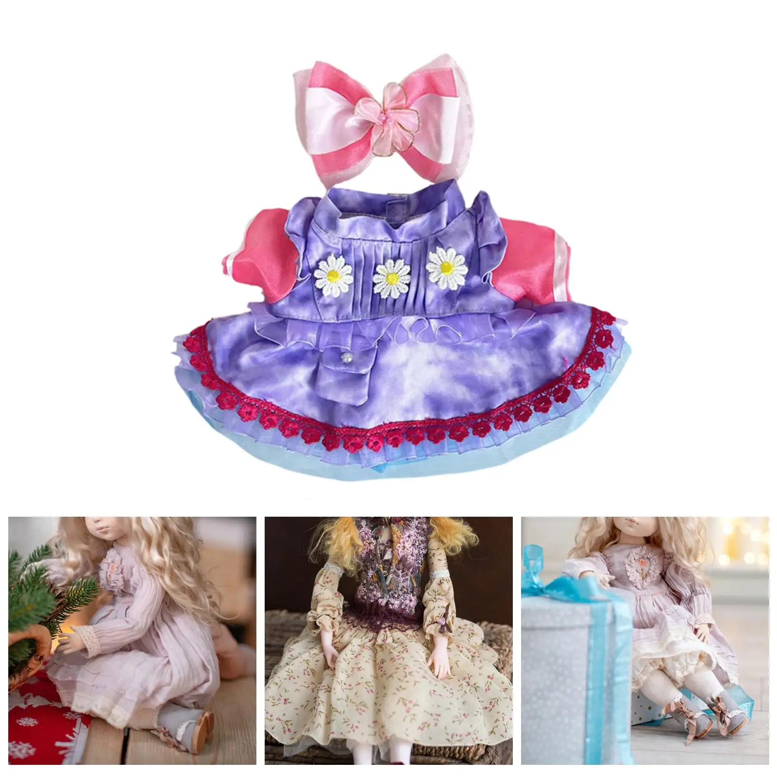 Set of 2 Dress and Bow Hairpin for 38cm Dolls, Ideal for New Year Gifts