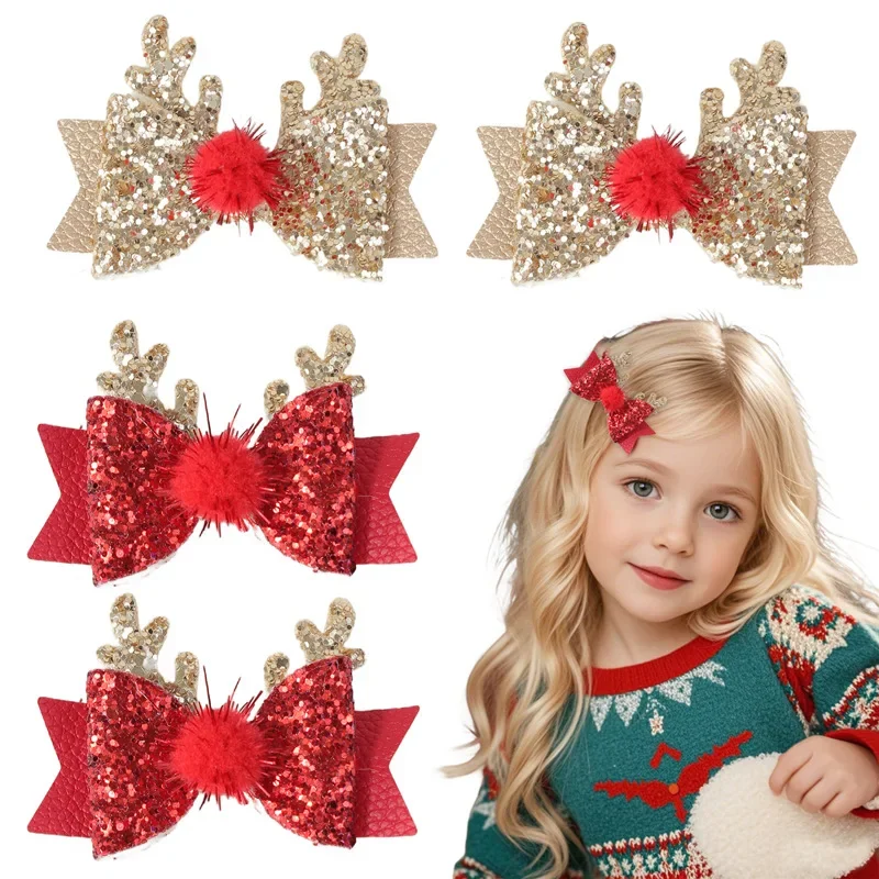 2 uds arco Navidad mariposa pinzas para el cabello dibujos animados de felpa Reno horquillas pasador para niños mujeres Cosplay sombreros regalo de Navidad