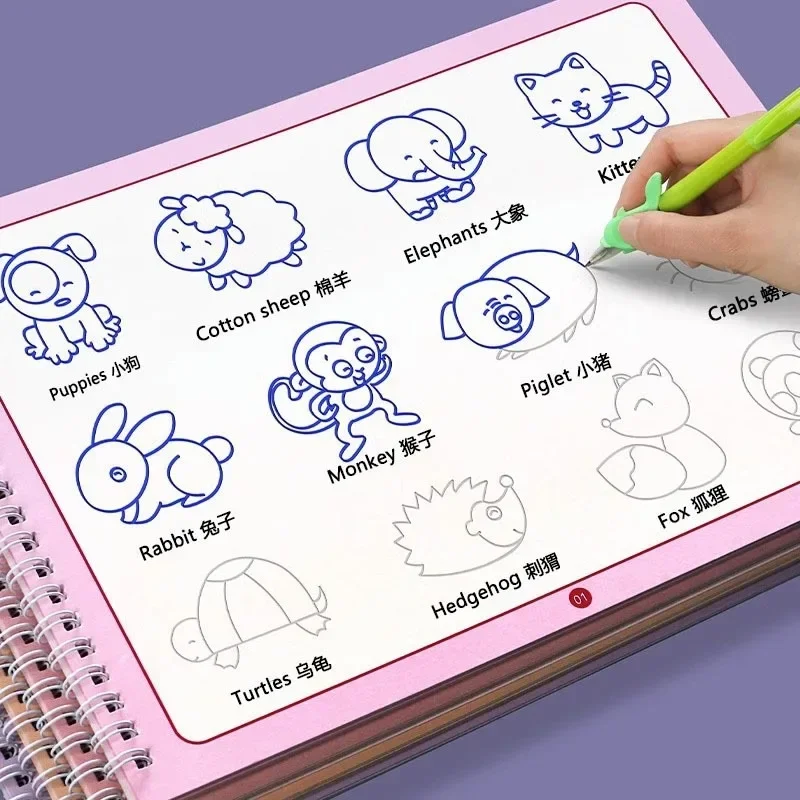 Juego de libro de rastreo de dibujo fácil para niños, cuatro temas, bolígrafo redibujable, Control, entrenamiento, cuaderno de bocetos, regalos, juguetes para niños