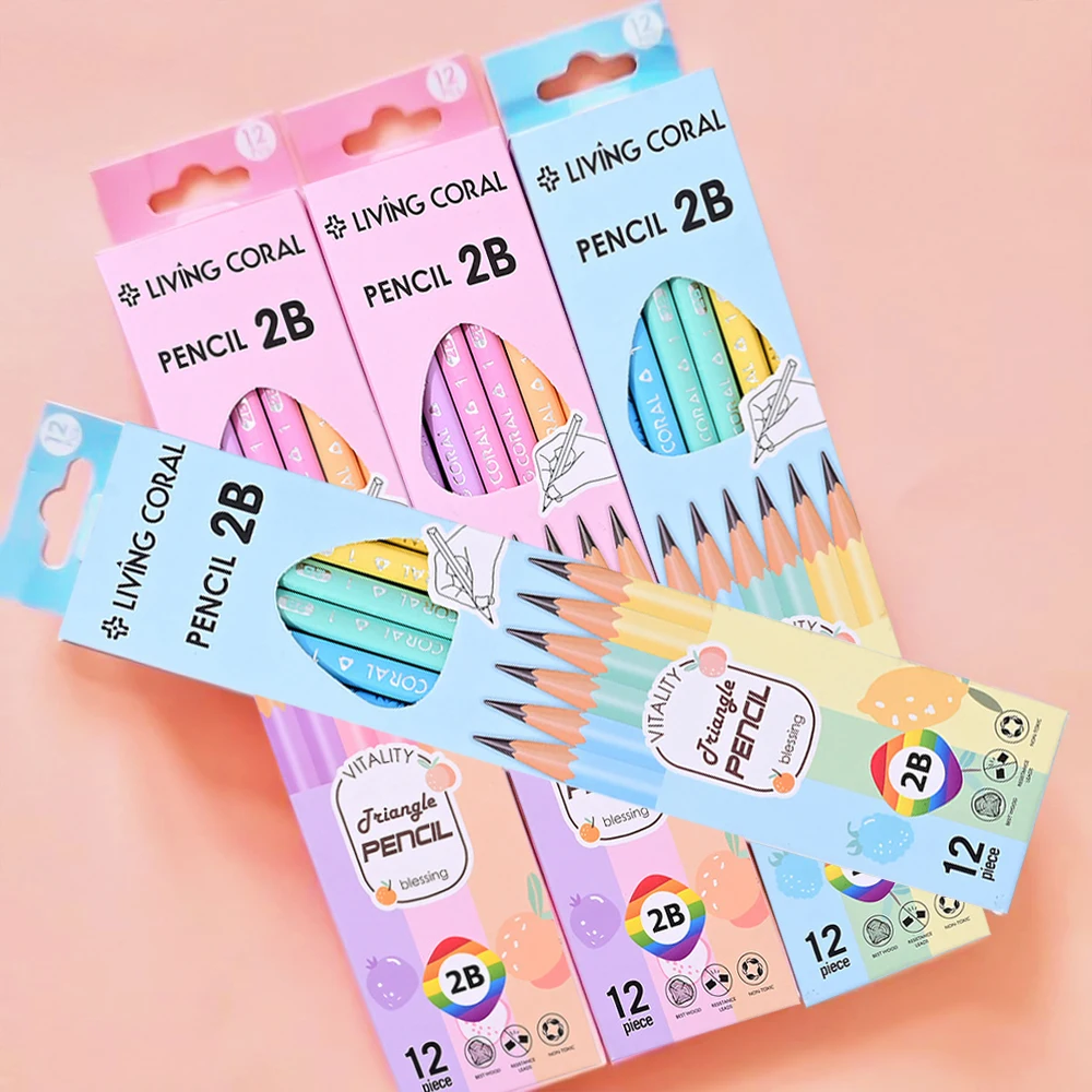 Lápiz de 12 Uds., lápiz 2B, pintura de poste triangular en caja, dibujo y escritura, bolígrafo de examen para estudiantes escolares, papelería de oficina - imagen 5