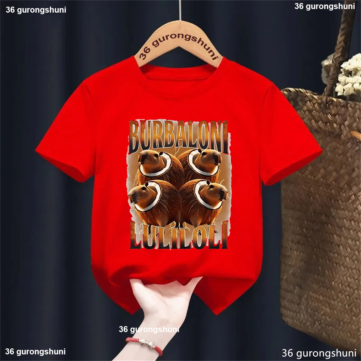 Burbaloni Luliloli Capybara coco Camiseta estampada niños/niñas Kawaii ropa para niños moda de verano Camiseta de manga corta al por mayor - imagen 5