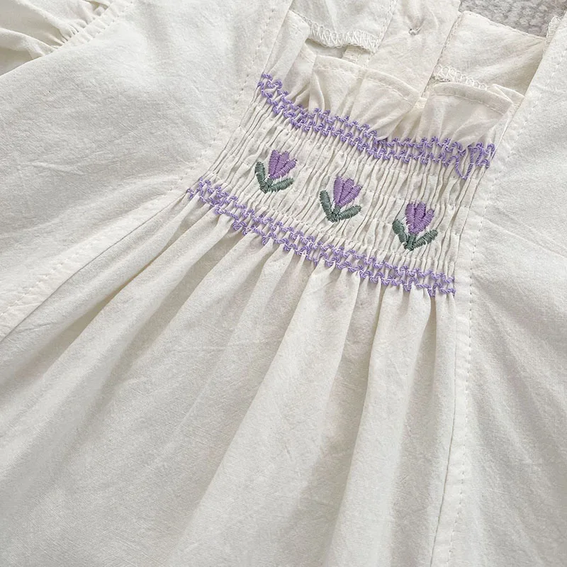 Conjunto de ropa de verano para niñas pequeñas, camisa y pantalones cortos con bordado de flores para niñas de 0 a 24 meses, traje fino y cómodo, 2 uds. - imagen 5