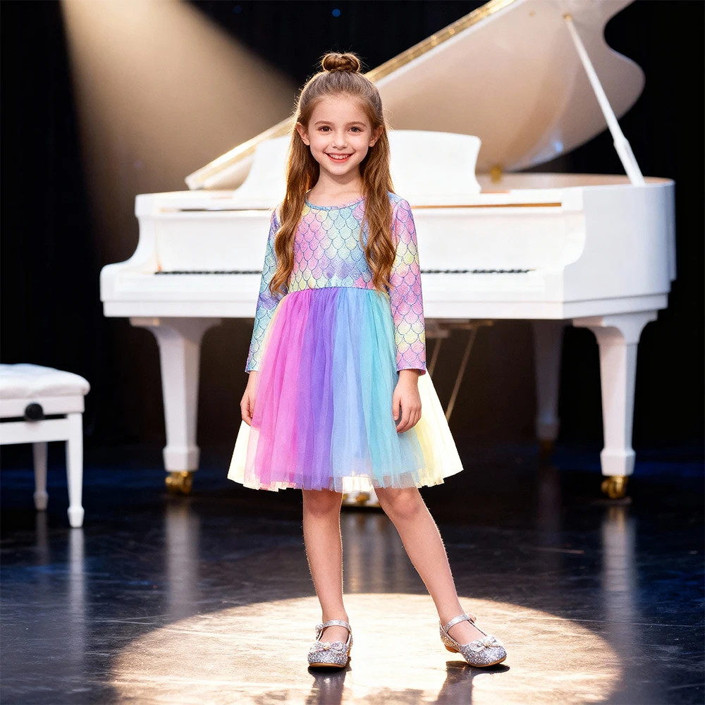 DXTON Vestido sirena a cuadros para niña estilo otoño - imagen 4