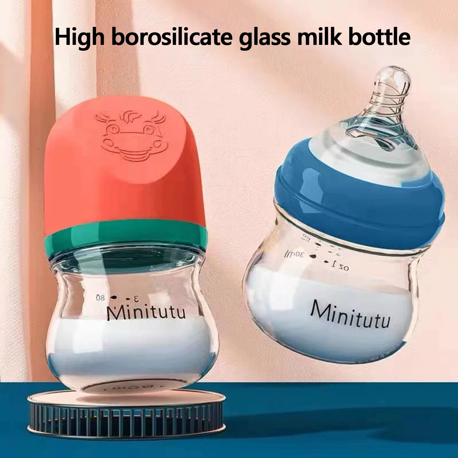 Botella de vidrio para recién nacido de 160ML, calibre ancho, sin BPA, escala transparente, vidrio de alto borosilicato, resistencia a altas temperaturas, regalo