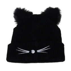 Gorro infantil de lana con orejas de gato – Cálido para invierno