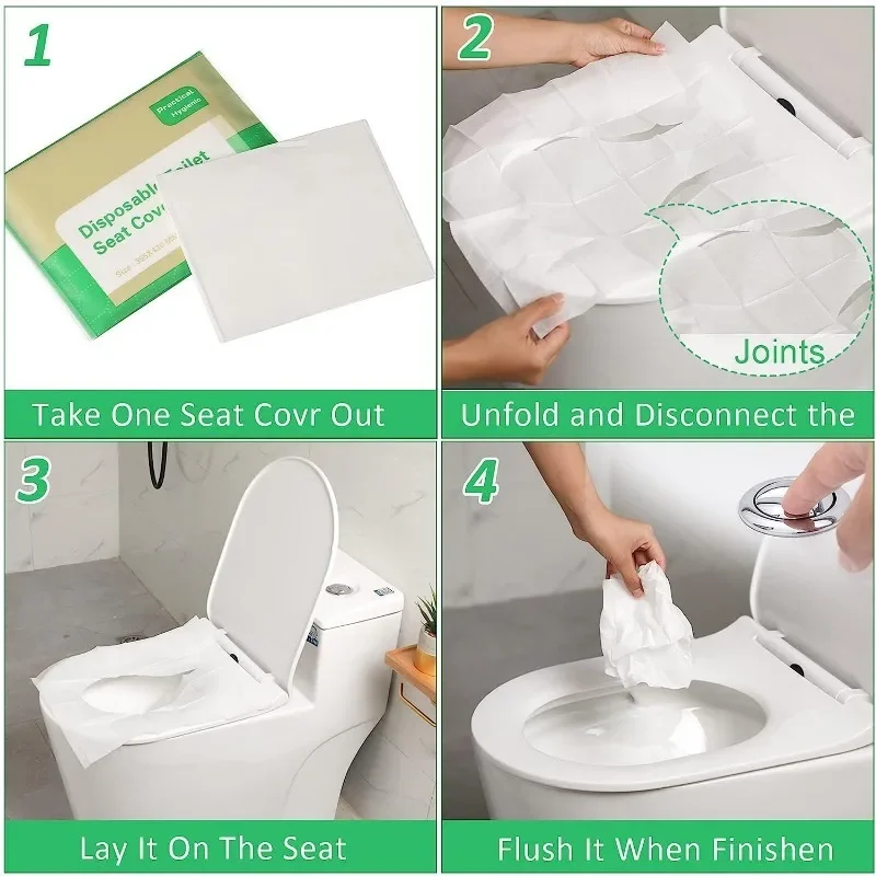 Cubierta de alfombrilla para inodoro de baño, asiento de inodoro desechable portátil, almohadillas de viaje para acampar y Hotel, cubiertas de papel para inodoro de agua Soluble degradable - imagen 5