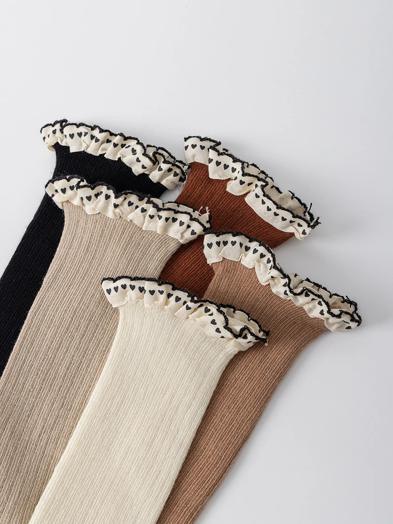 5 pares por lote MILANCEL otoño medias para niñas 0-5T encaje amor calcetines decorativos dulces 5 colores calcetines infantiles - imagen 4