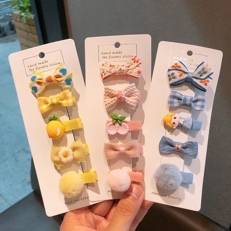 5 unids/set de pinzas para el cabello para niña de dibujos animados, Clips totalmente cubiertos para bebés pequeños, pasadores laterales suaves con lazo de princesa - imagen 4