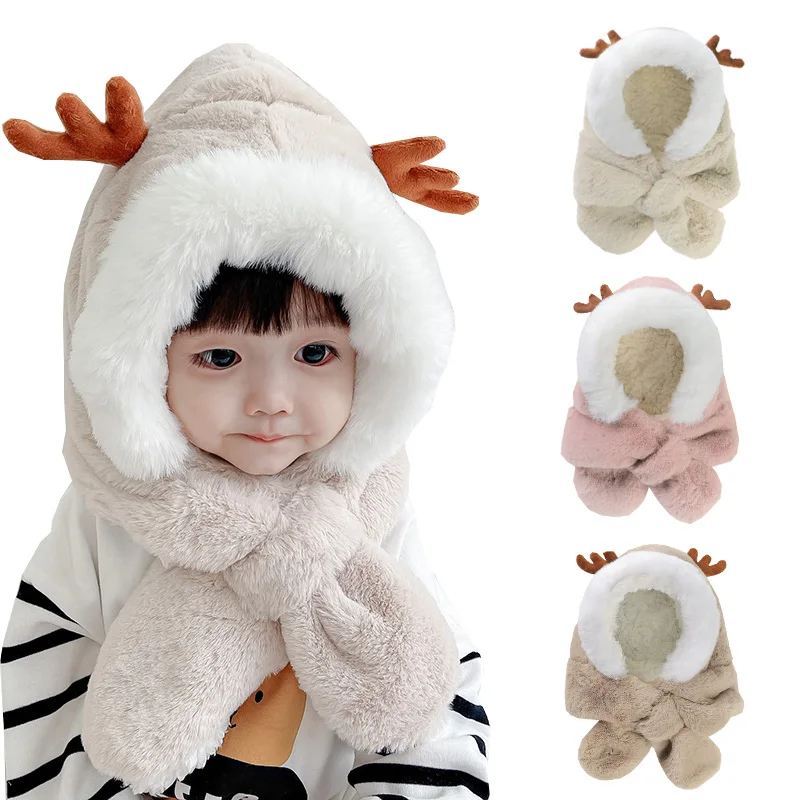Gorro bebé forro polar con bufanda y orejas suaves de invierno