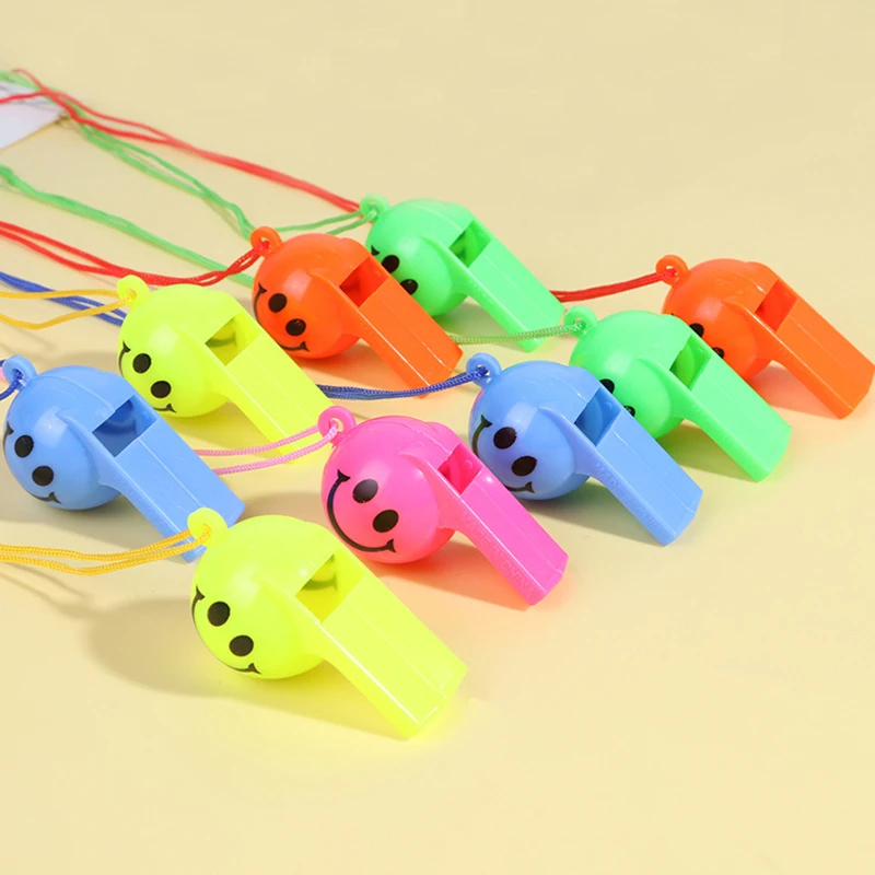 5/10/20 piezas Mini silbato de plástico con cara sonriente, silbatos de colores mezclados aleatorios con cuerda, árbitro de porristas, apito para fanáticos deportivos, suministro ZYF - imagen 5