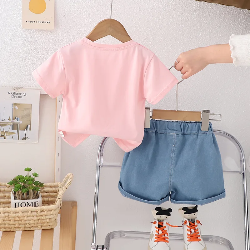 Nueva ropa de verano para bebés, conjunto de ropa para niñas, camiseta, pantalones cortos, 2 unids/set, disfraz informal de algodón para niños, chándales para niños - imagen 5