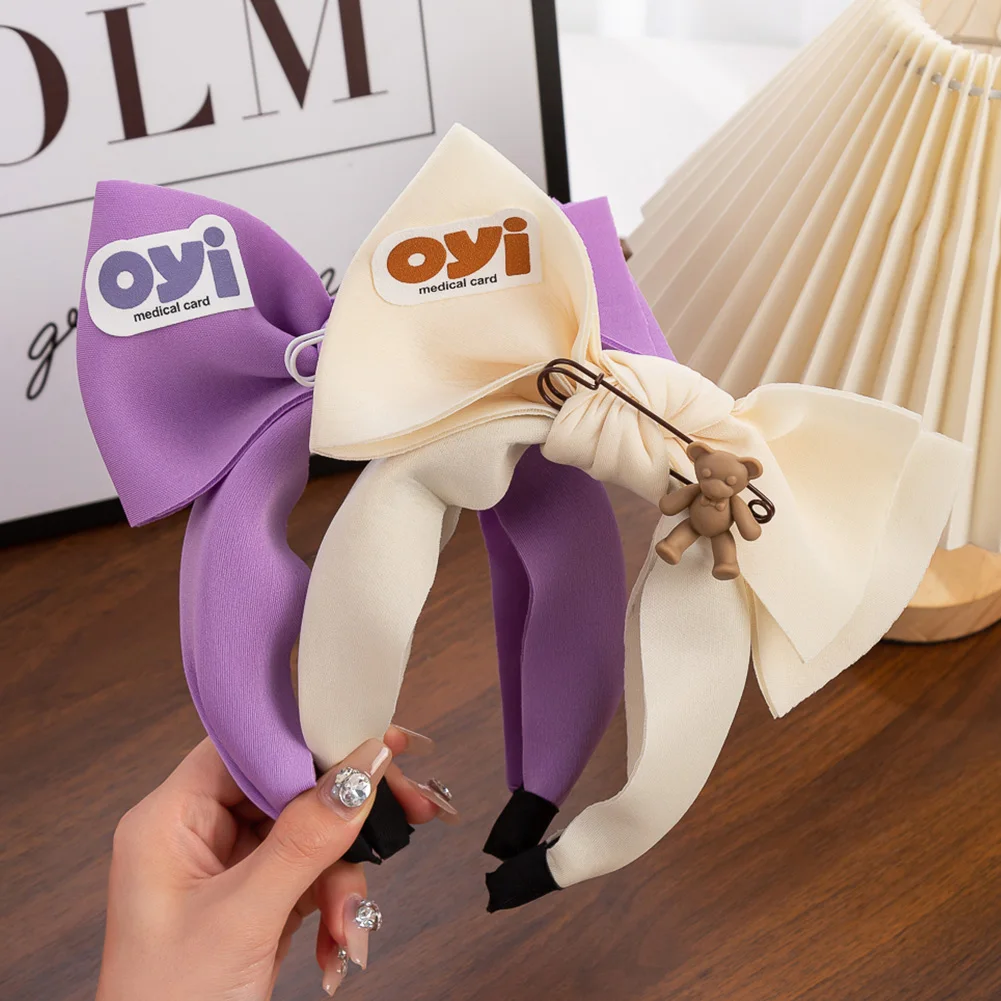 Diademas de lazo grande con estampado de letras para niñas, diademas de oso, aro de pelo ancho, fiesta de baile, Cosplay, tocado para niños - imagen 5