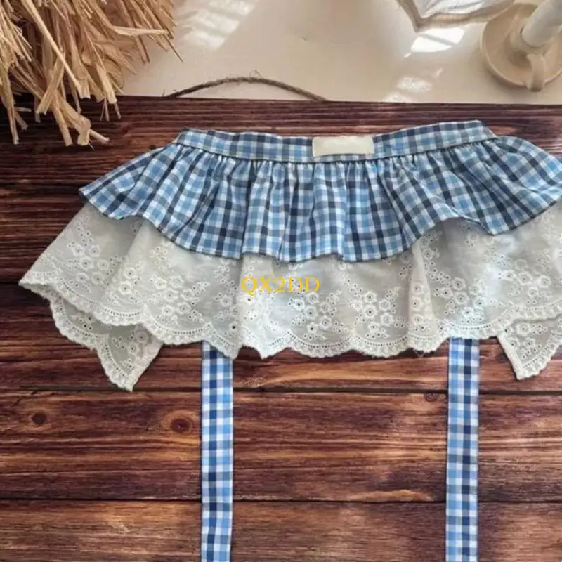 QX2D Childrens Blue Gingham Cake Falda encaje algodón transpirable para ropa diaria - imagen 3