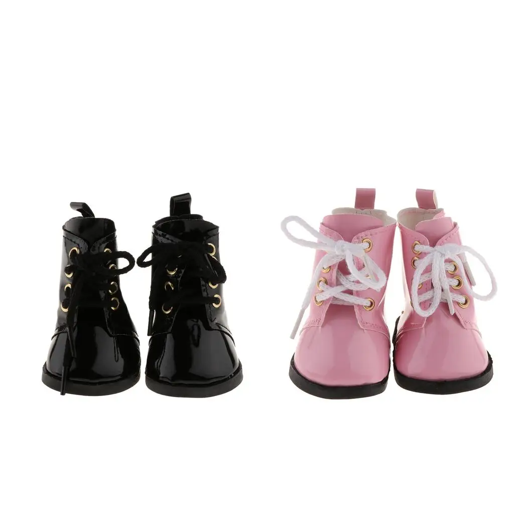 PU Leather Doll Shoes Lace up Boots 18inch Doll for American Doll Dolls