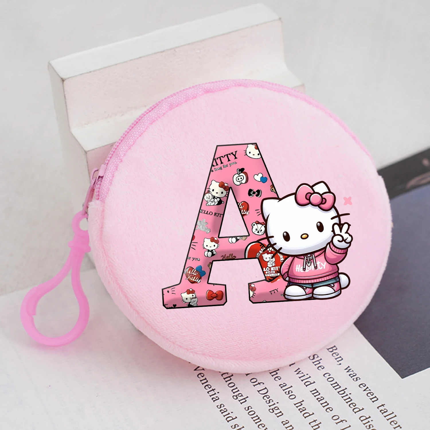 Monedero de felpa de Hello Kitty, Mini billetera redonda de dibujos animados, monedero con cremallera de Anime nuevo, bolsas de almacenamiento de dinero rosa a la moda, regalo de cumpleaños