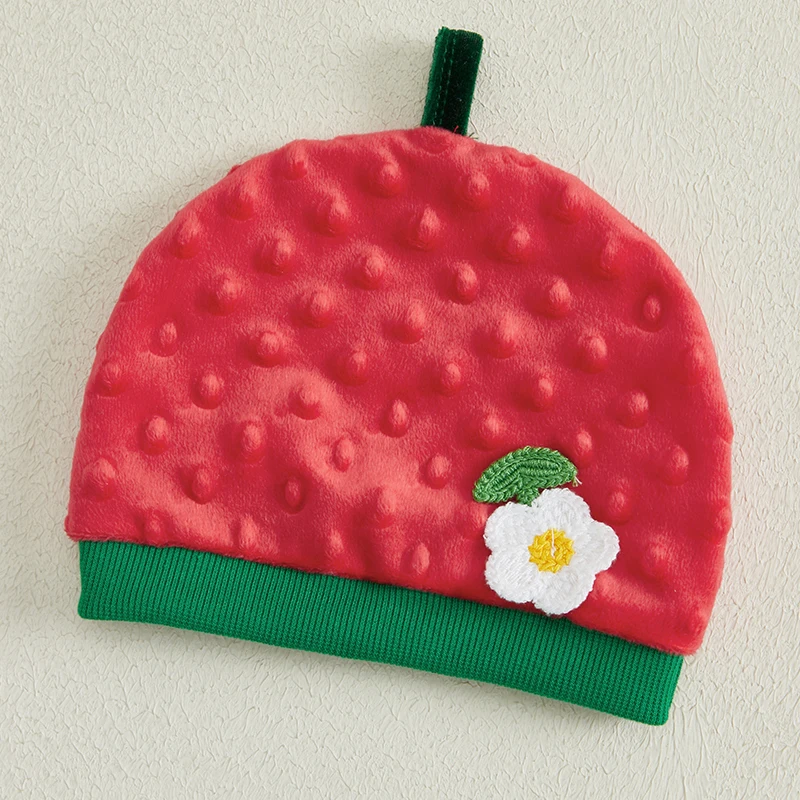 Pelele de fresa para niñas de 0 a 18 meses, monos peludos de manga larga con cuello redondo y flores, sombrero, calcetines a rayas, trajes de otoño - imagen 4