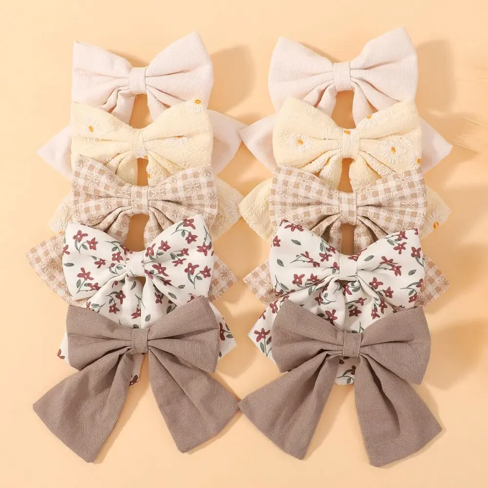 8 unids/set de pinzas para el cabello con lazo y estampado de flores dulces para niñas, horquillas con lazo de algodón, pasadores, accesorios para el cabello para niños - imagen 2