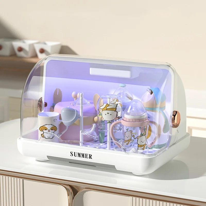 Stérilisateur de biberons avec étendoir, petite armoire de désinfection ultraviolette domestique pour bébés, Machine deux en un