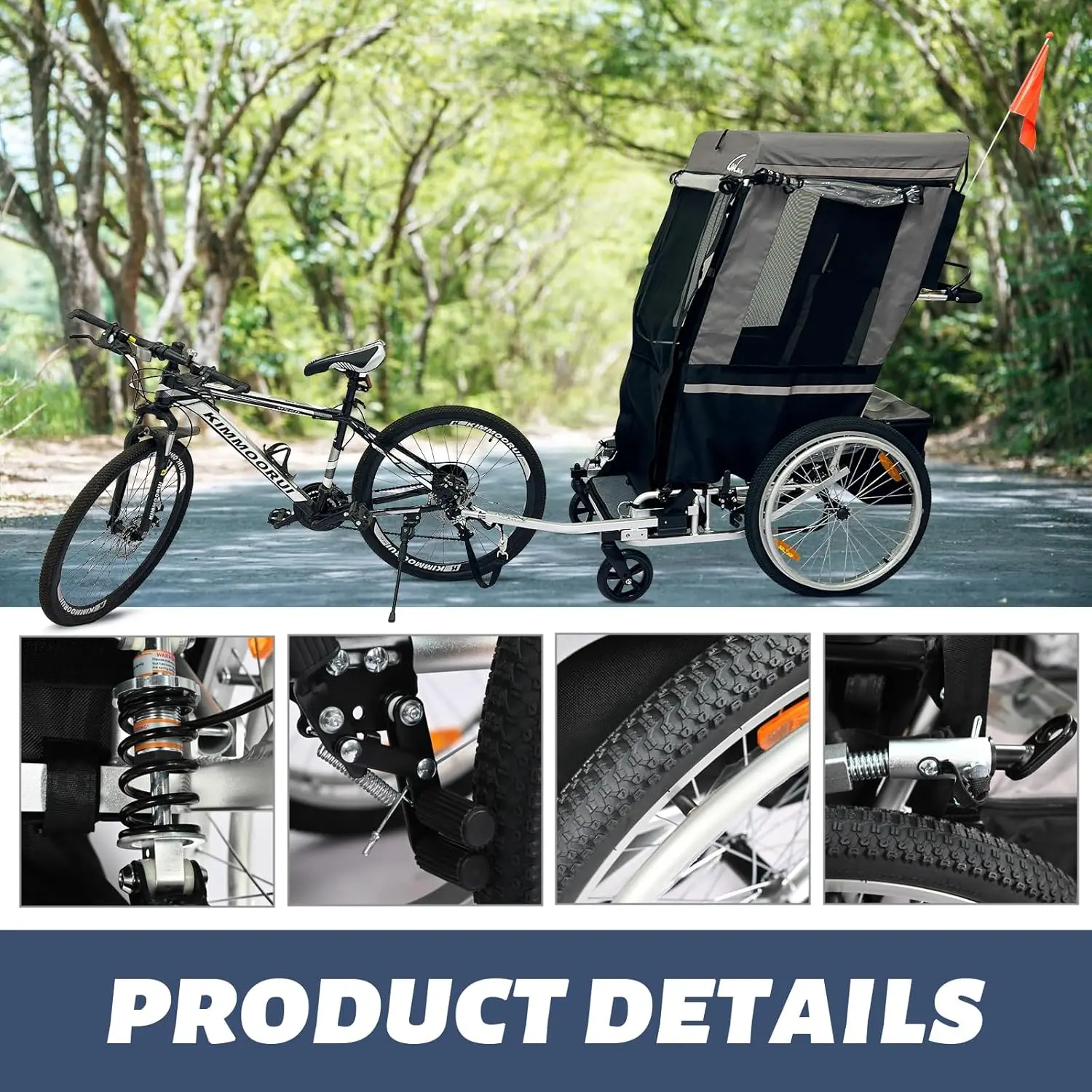 Remolque plegable para bicicleta infantil con asiento de seguridad - imagen 3
