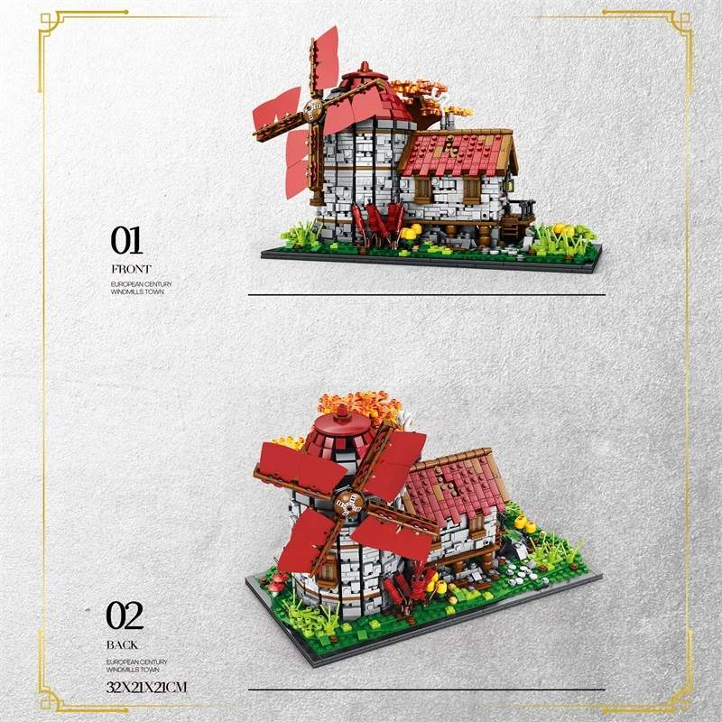 2296 Uds. Molino de viento, casa del árbol, molino, vista a la calle, bloques de construcción, ciudad europea Medieval, modelo de ensamblaje, ladrillos, juguetes para niños, regalo - imagen 5