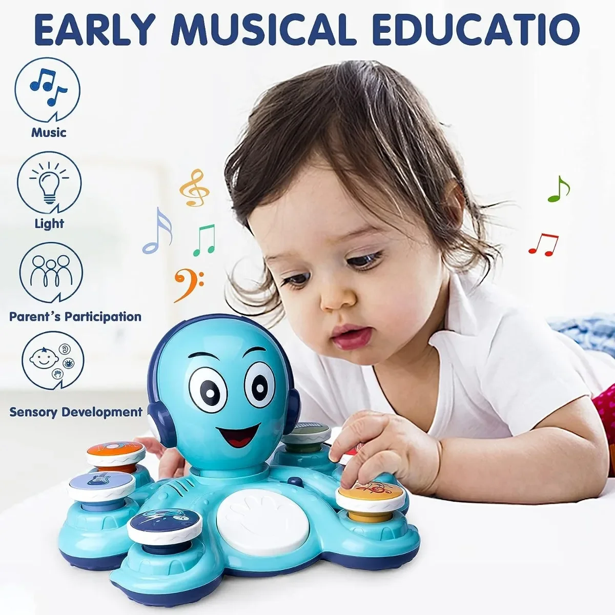 Juguetes musicales para bebés, juguetes de aprendizaje para niños pequeños, juguetes de música de pulpo, instrumentos educativos musicales para niños en edad preescolar, juguete para cumpleaños - imagen 5