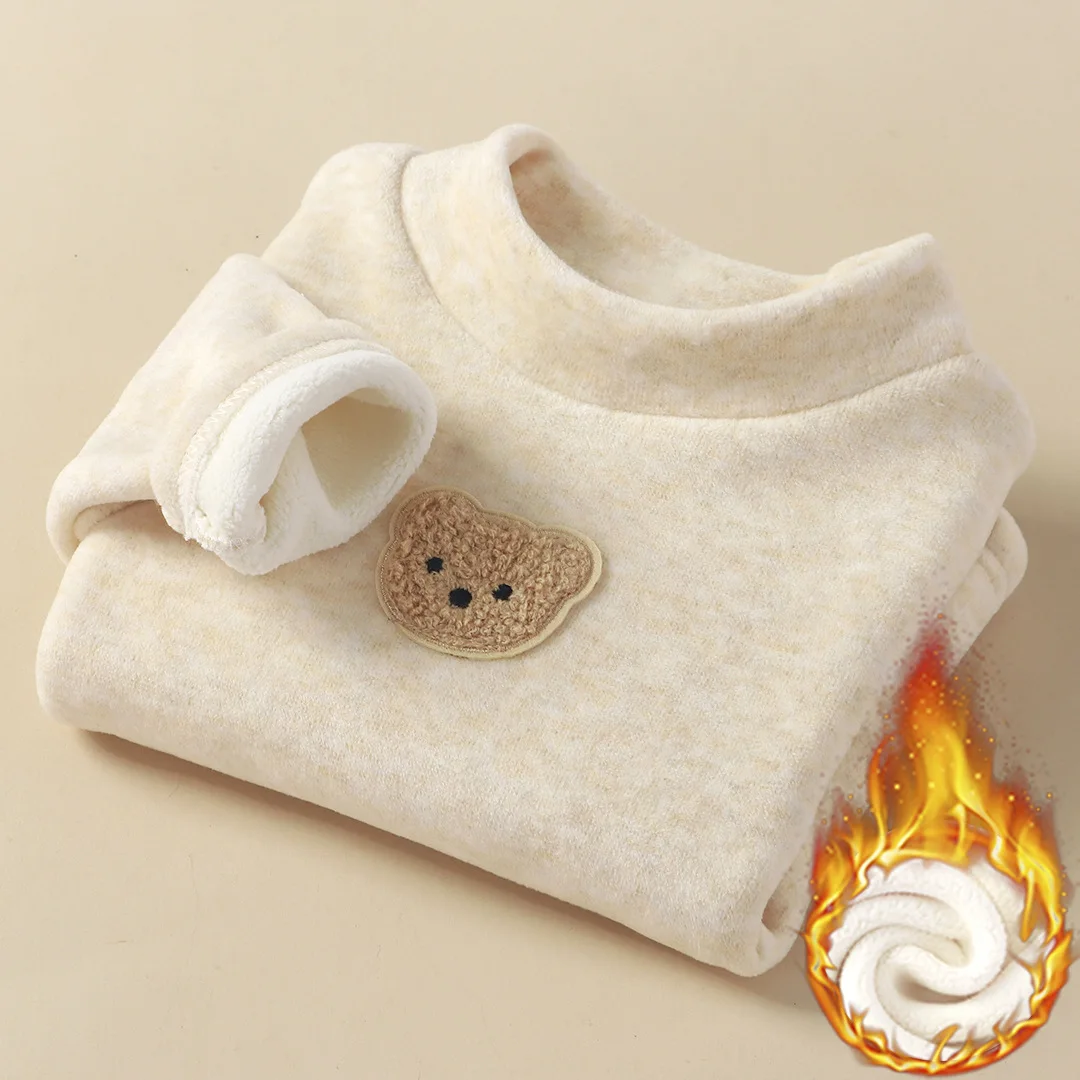 Camisa de lana para niños, Tops cálidos de oso para invierno, camiseta informal de moda para niños y niñas, ropa térmica para bebés, traje de moda - imagen 4