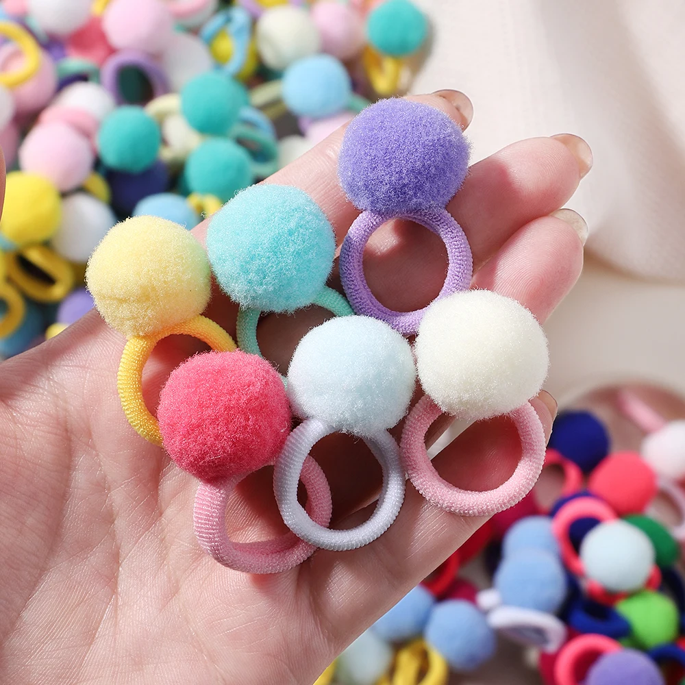 Gomas de pelo con pompones para niñas – Sets multicolores para el cabello - imagen 5
