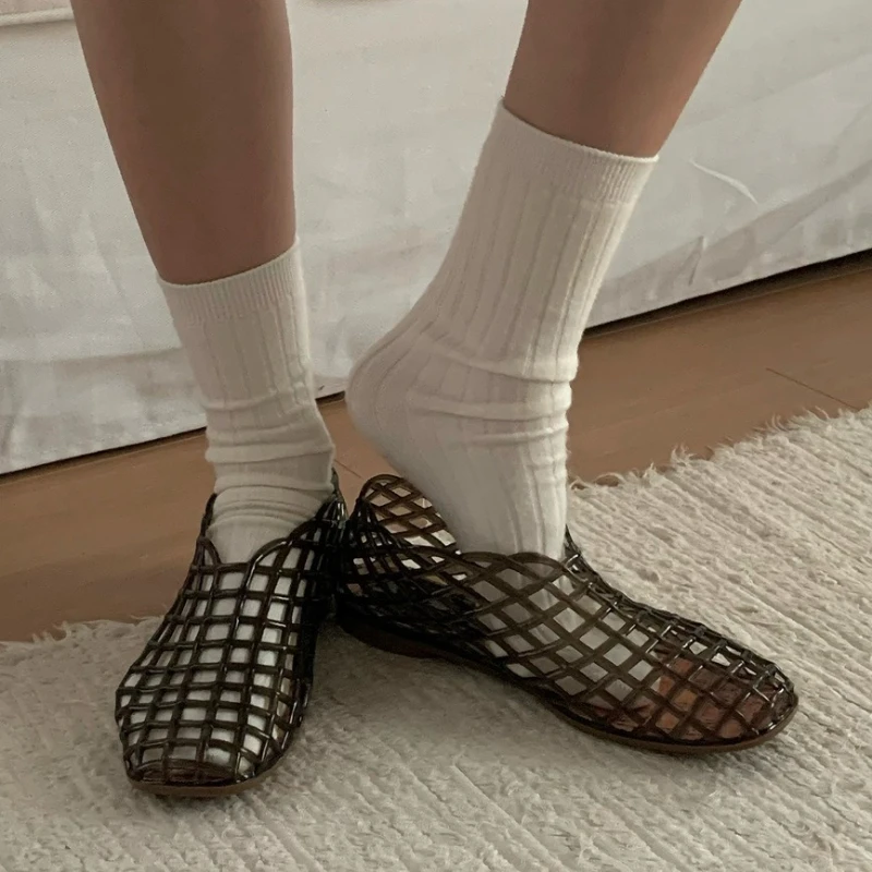 Sandalias planas para mujer con malla translúcida y PVC suave, cómodas - imagen 2